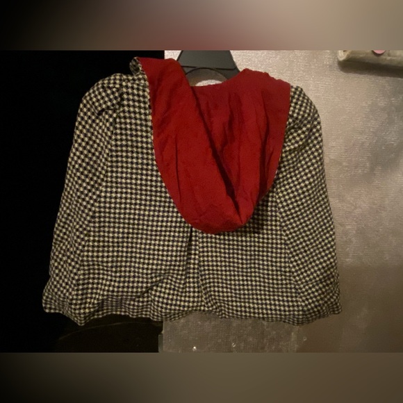 MAKE AN OFFER 🍒 Vintage Houndstooth Crimson Childs / Small Cape w/ Hood #9582 - Picture 12 of 14